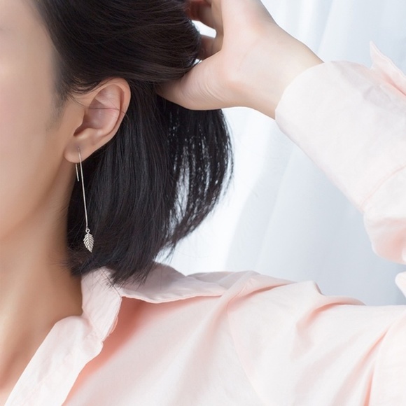 ✨SS925 Leaf Threader Earrings_NWT - Picture 2 of 2